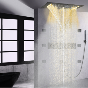 Sistema de ducha de cascada de masaje de lluvia, Panel de grifo de ducha con válvula termostática de latón para baño, color negro mate