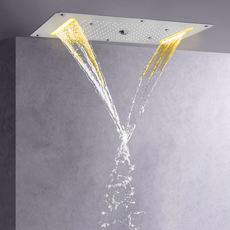 Níquel cepillado 70X38 CM baño LED grifos de ducha empotrar techo multifunción ducha cascada lluvia