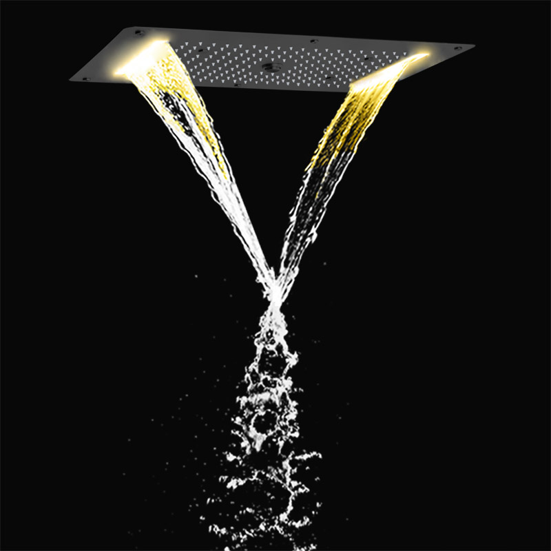 Mezclador de ducha negro mate 70X38 CM LED baño multifunción ducha cascada lluvia atomizador burbuja