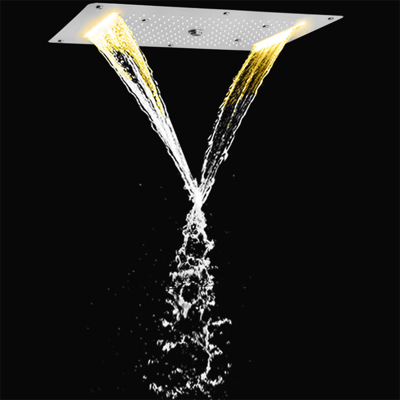 Níquel cepillado 70X38 CM cabezal de ducha LED baño multifunción masaje ducha cascada lluvia atomización burbuja