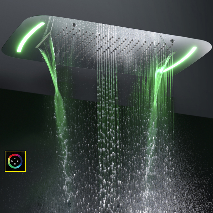 Cabezal de ducha cromado pulido de 71x43 CM con Panel de Control LED, cascada de baño, burbuja atomizadora de lluvia