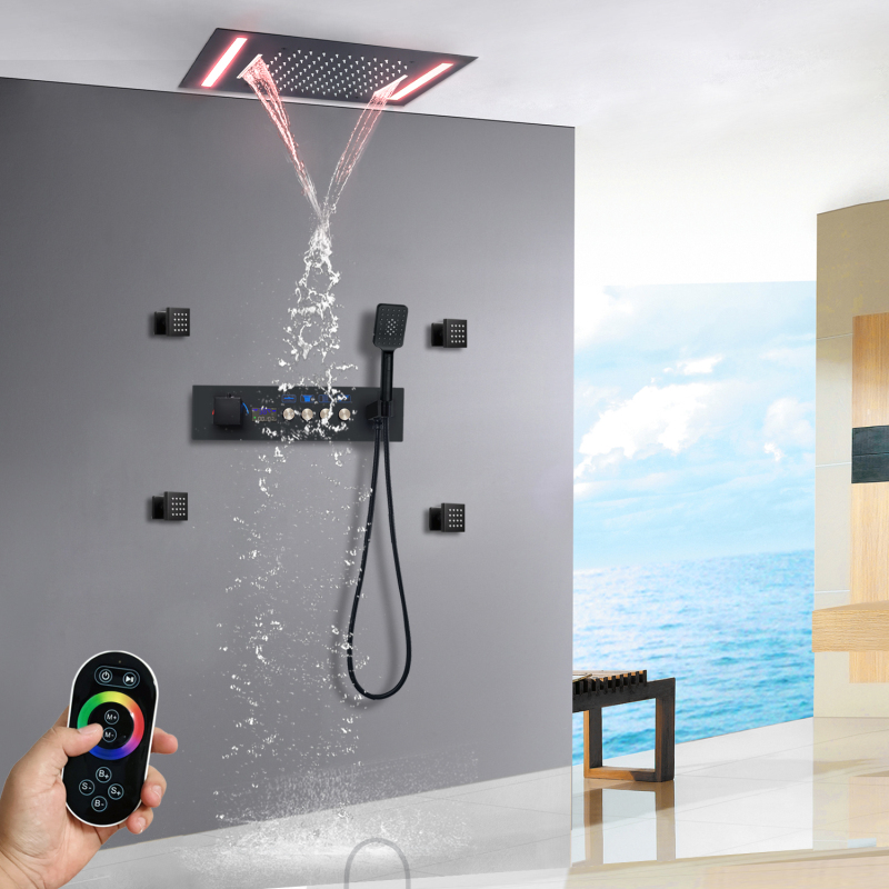 Sistema de ducha de lluvia de color negro mate, pantalla Digital LED de temperatura constante, juego de ducha completo para baño, 20x14 pulgadas