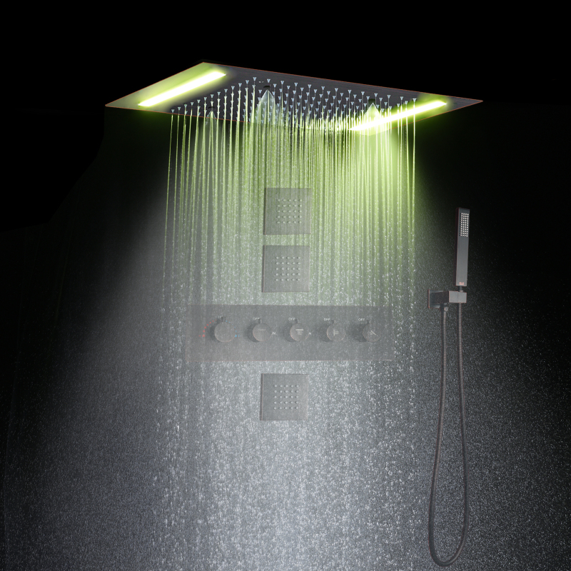 Sistema de ducha de masaje de bronce frotado con aceite, Kit de ducha termostática para cuartos de baño, cabezal de ducha de lluvia Ceil de 14X20 pulgadas