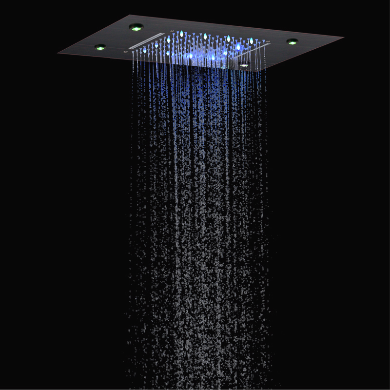 Cabezal de ducha LED de bronce frotado con aceite, 50x36 CM, lluvia de cascada bifuncional para baño con cambio de temperatura de 3 colores