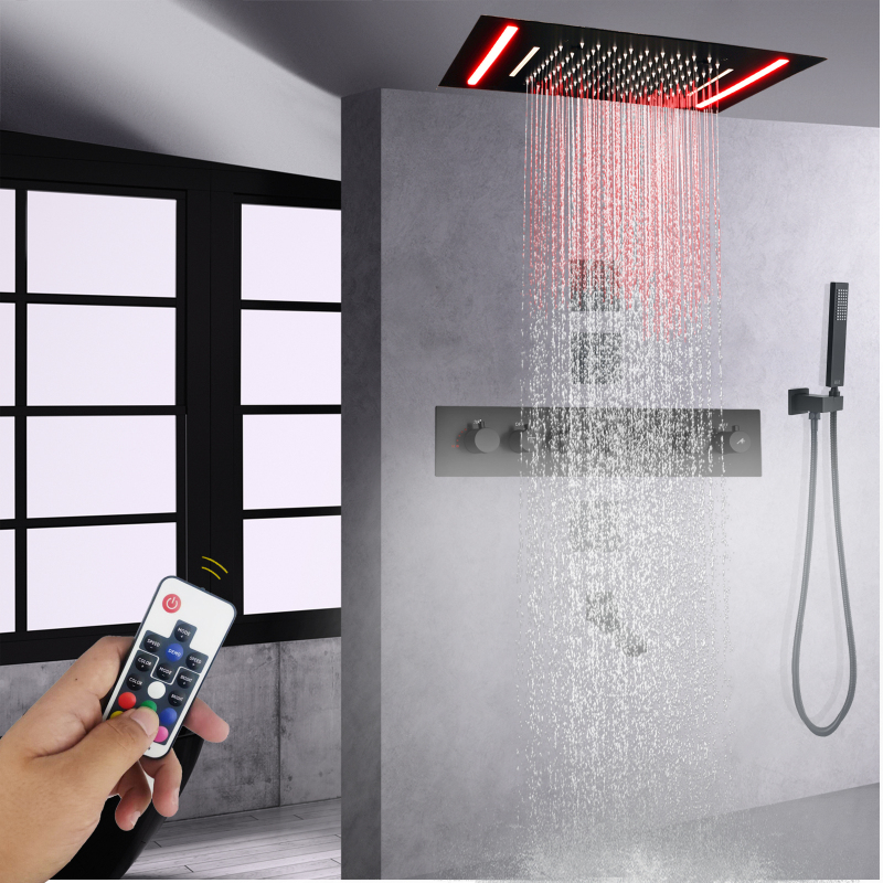 Juego de grifería de ducha termostática negra mate, 50x36 CM, con Panel de Control LED, sistema de ducha de masaje para Spa y baño