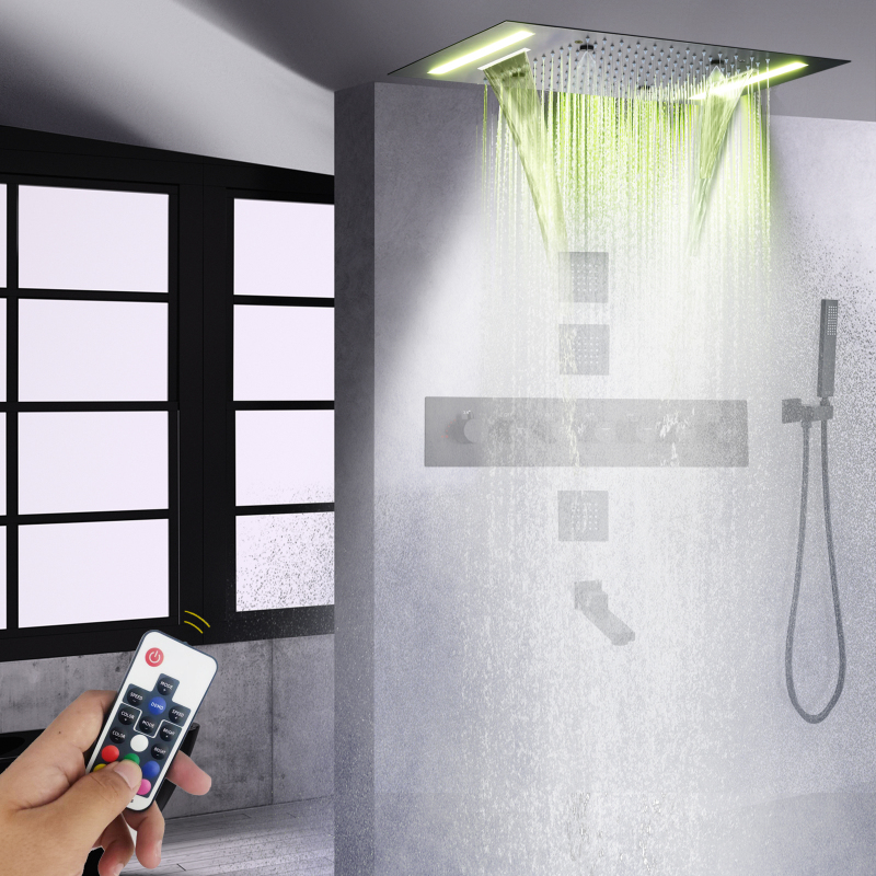 Juego de grifería de ducha termostática negra mate, 50x36 CM, con Panel de Control LED, sistema de ducha de masaje para Spa y baño