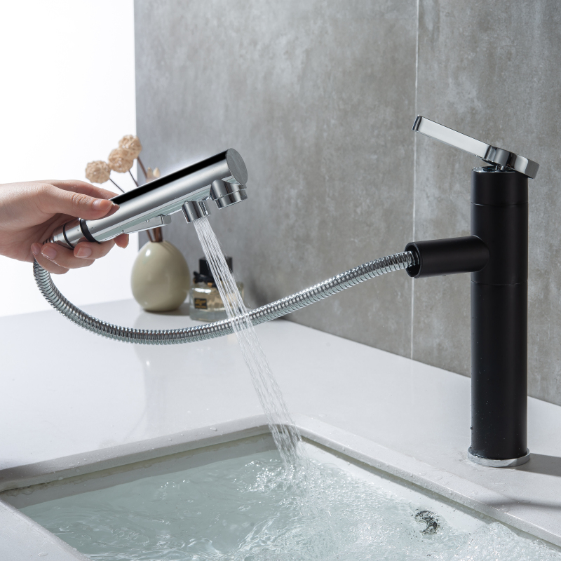 Mezclador de agua de una sola manija para baño, grifo de lavabo pulido y negro a la moda