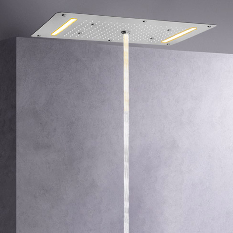 Níquel cepillado 70X38 CM LED grifos de ducha baño masaje ducha cascada lluvia atomización burbuja