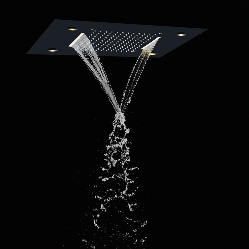 Negro mate 50X36 CM cabezal de ducha negro nuevo diseño 7 colores LED baño bifuncional cascada ducha de lluvia Spa