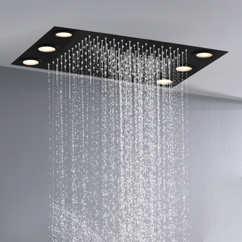 Gran oferta, cabezal de ducha LED negro mate de 50x36 CM, ducha de lluvia empotrada en el techo para baño