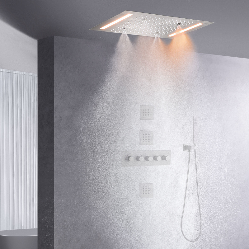 Juego de ducha cepillada Ducha de niebla de baño lujosa con control termostático LED de 14 x 20 pulgadas