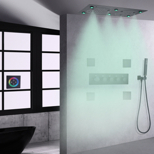 Sistema de ducha de techo tipo lluvia de alto flujo, mezclador termostático de ducha de baño LED negro mate