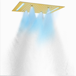 Mezclador de ducha de lluvia de lujo de oro cepillado 50X36 CM 7 LED colorido baño atomización de lluvia bifuncional