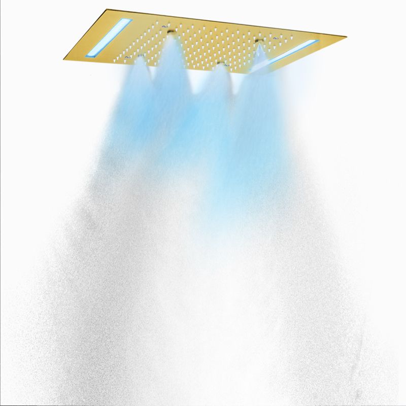 Mezclador de ducha de lluvia de lujo de oro cepillado 50X36 CM 7 LED colorido baño atomización de lluvia bifuncional