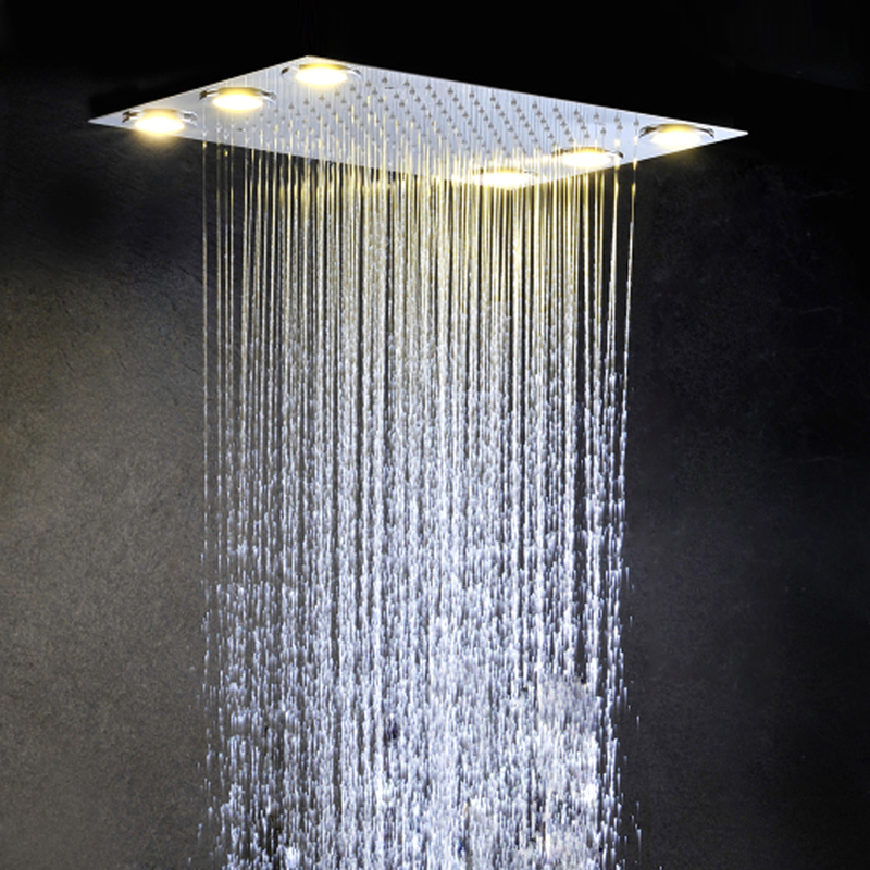 Moda cromo pulido 50X36 CM cabezal de ducha LED baño empotrado techo ducha tipo lluvia