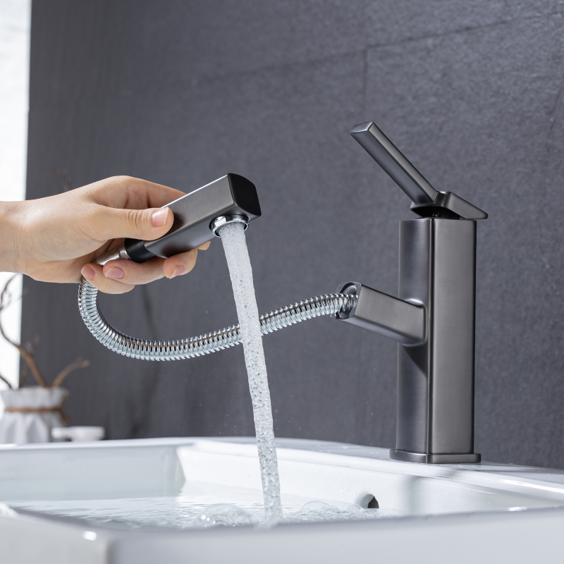 Grifo de lavabo de moda gris pistola, mezclador de agua de una sola manija para baño