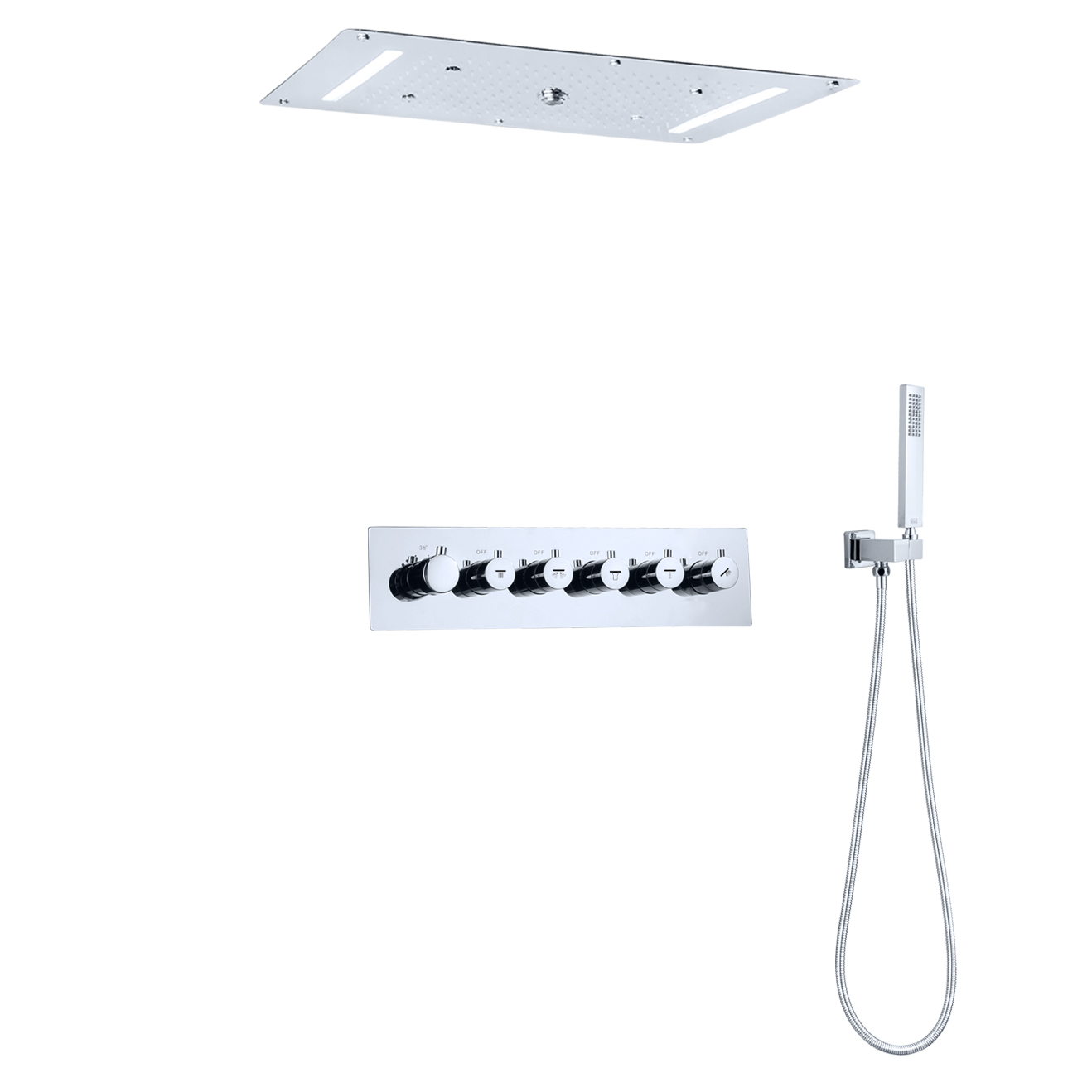 700X380MM SUS 304 montado en el techo SPA baño LED termostático rociador cascada lluvia cabezal de ducha conjunto