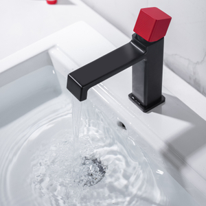 Mezclador monomando para baño, grifo de lavabo negro + rojo de alta calidad