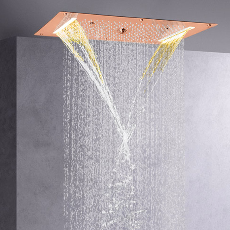 Cabezal de ducha de oro rosa 70X38 CM LED baño cascada lluvia atomizador burbuja masaje ducha