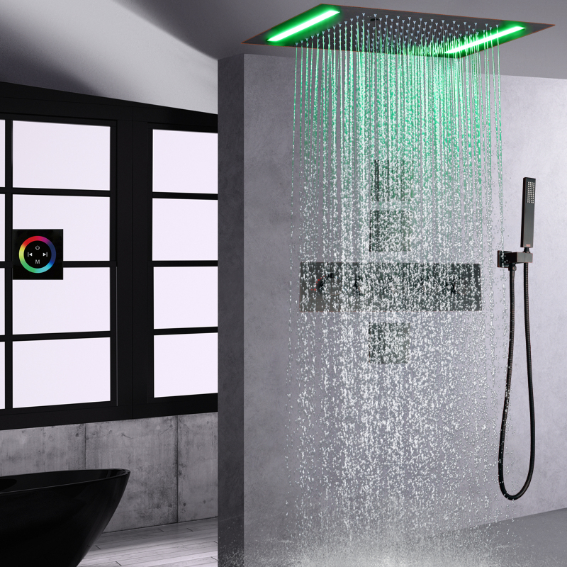 Venta al por mayor ORB cabezal de ducha moderno con Panel LED juego de grifo de ducha termostático montado en la pared para cuartos de baño