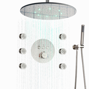 Grifos de ducha termostáticos de níquel cepillado, juego de ducha de masaje para baño con cambio de temperatura de 3 colores LED de 20 pulgadas