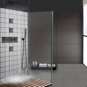 Sistema de ducha termostático LED de bronce frotado con aceite de 20 pulgadas, grifos mezcladores, ducha tipo lluvia