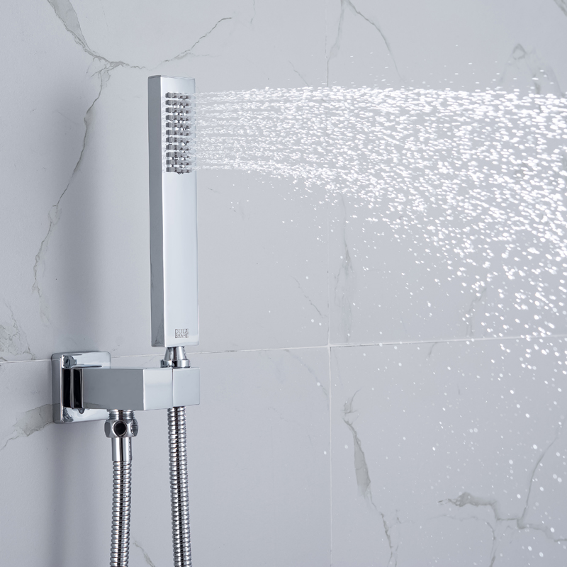 Juego de ducha termostática oculta, cabezal de ducha de cascada y lluvia cromado pulido, todas las funciones se pueden trabajar juntas