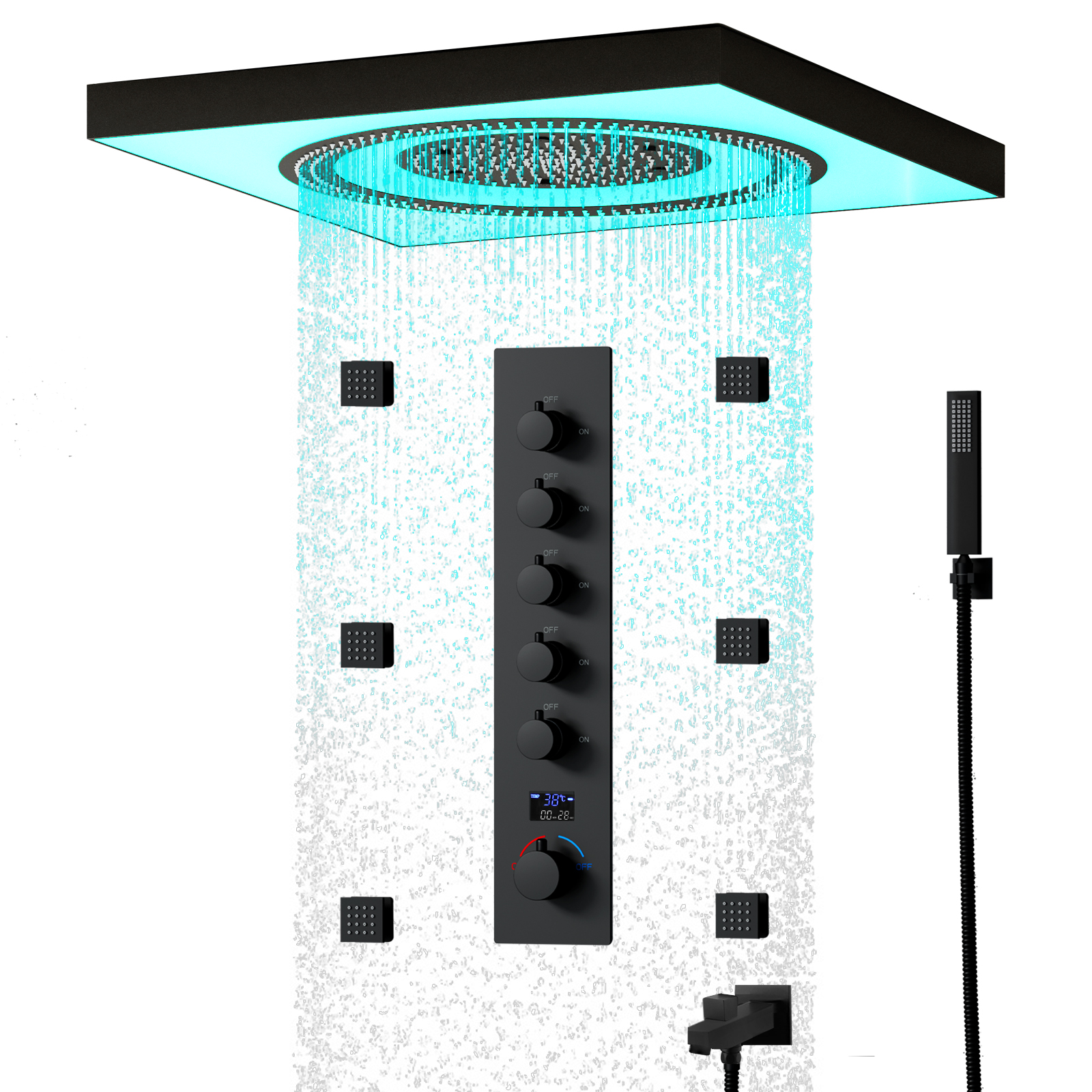 Conjuntos de cabezales de ducha termostáticos con válvula de ducha híbrida multifunción LED