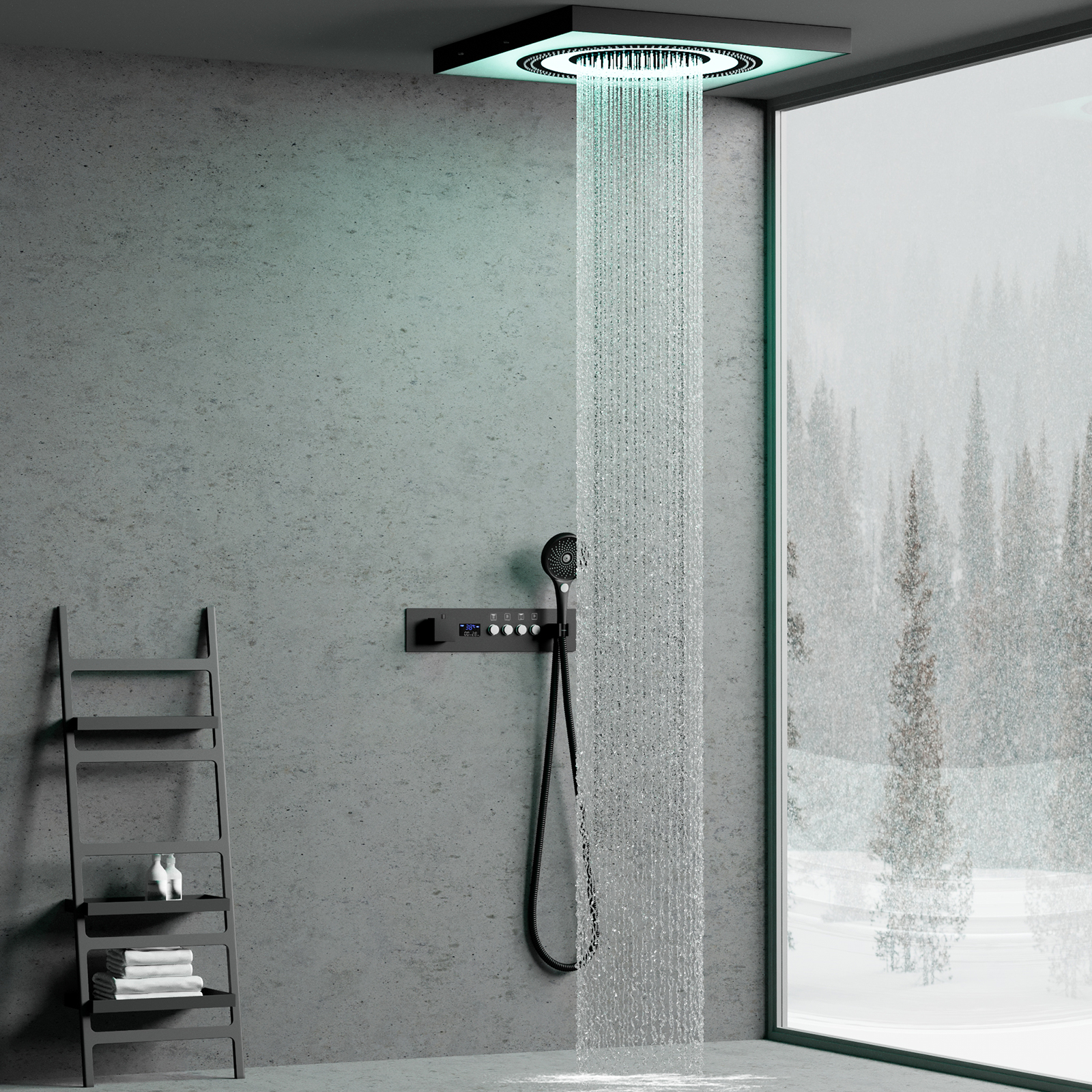 Cabezal de ducha LED, rociador de lluvia, juego de bañera, mezclador de ducha oculto, manija de válvula de ducha
