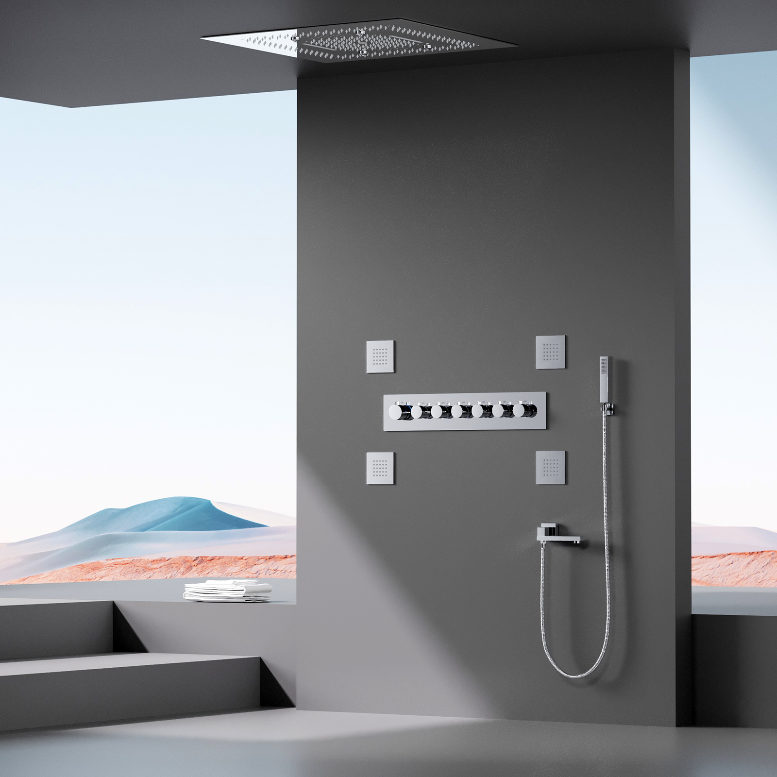 Juego de cabezal de ducha de mano con 6 funciones.