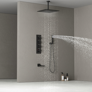 Juego de grifo de ducha termostático inteligente con cabezal de ducha negro para baño