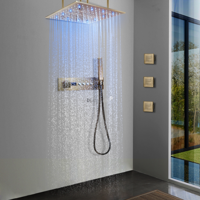Baño de lujo 40*40CM lluvia niebla temperatura controlada lluvia colorida cabezal de ducha LED con pantalla Digital LED