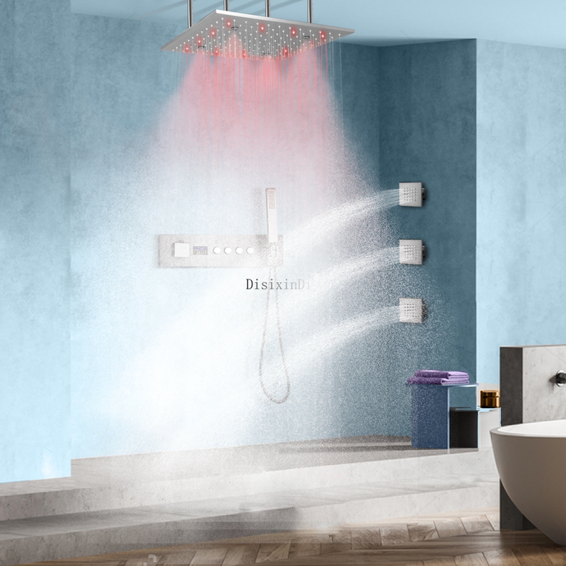 Nuevo Pantalla Digital LED temperatura constante ducha de baño de lluvia grande cuadrada de 16 pulgadas, cabezal de ducha LED, cabezal de ducha