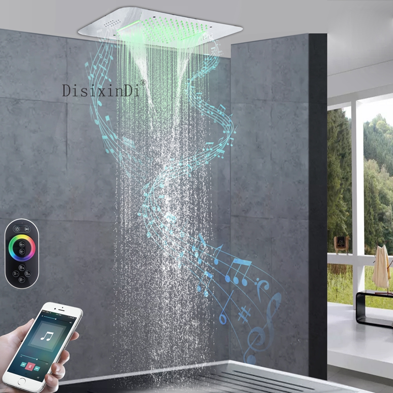 Cabezal de ducha LED colorido de lujo para baño, techo de ducha cuadrado SUS304, 58x38cm, cabezal de ducha pulido cromado con música