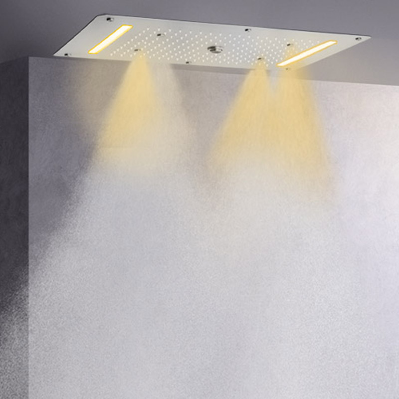 Níquel cepillado 70X38 CM baño LED grifos de ducha empotrar techo multifunción ducha cascada lluvia