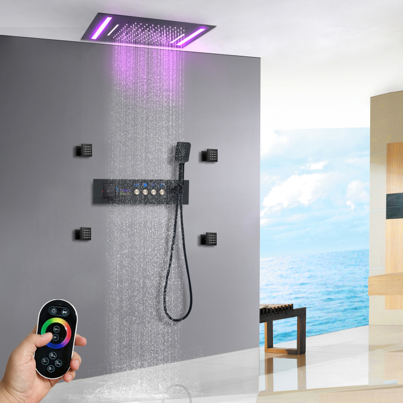 Sistema de ducha de lluvia de color negro mate, pantalla Digital LED de temperatura constante, juego de ducha completo para baño, 20x14 pulgadas