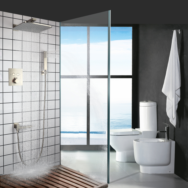 Juego de ducha de baño de níquel cepillado, cabezal de ducha termostático 360 de 10 pulgadas, ducha de mano de alta presión montada en la pared