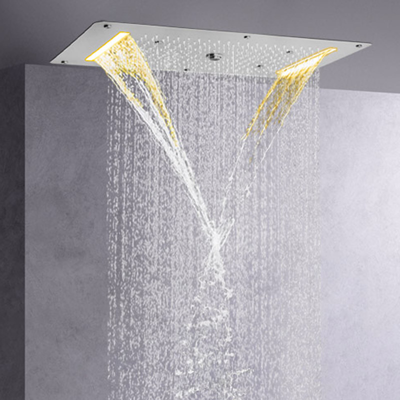 Níquel cepillado 70X38 CM LED grifos de ducha baño masaje ducha cascada lluvia atomización burbuja