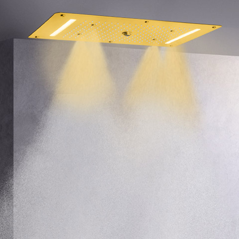 Oro cepillado 70X38 CM cabezal de ducha LED lujo baño techo burbuja cascada atomización lluvia