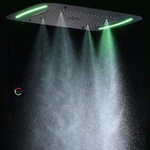 Cabezal de ducha negro mate de 71x43 CM con Panel de Control LED, ducha de Spa con burbujas atomizadoras y cascada para baño