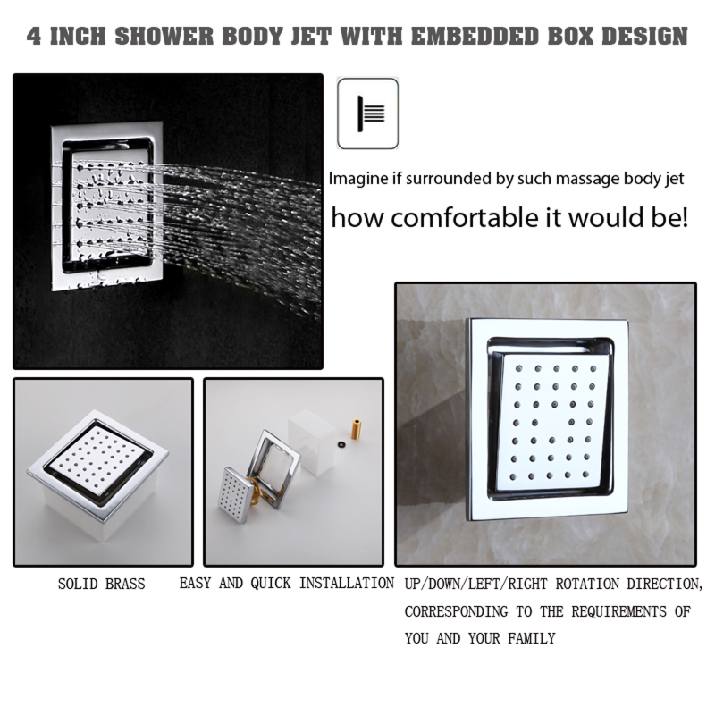 Cabezal de ducha cromado pulido, instalación en pared de baño de 4 pulgadas, ducha con rociador lateral ajustable con caja integrada