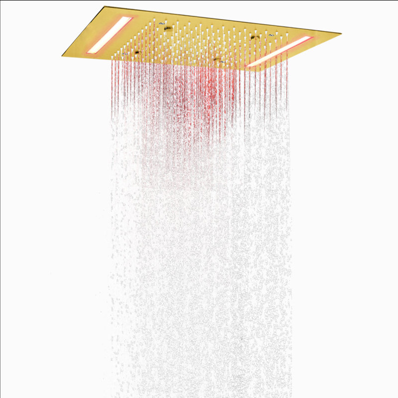 Mezclador de ducha de lluvia de lujo de oro cepillado 50X36 CM 7 LED colorido baño atomización de lluvia bifuncional