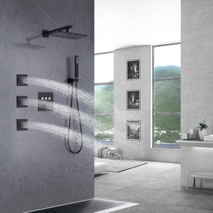 Grifos de ducha termostáticos negros mate juego de ducha de masaje de ducha tipo lluvia para baño