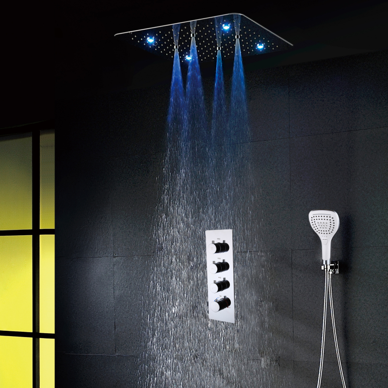 Cabezal de ducha de masaje para Spa, techo de lujo para baño, cabezal de lluvia Led de 7 colores con juego de mezclador de ducha de mano