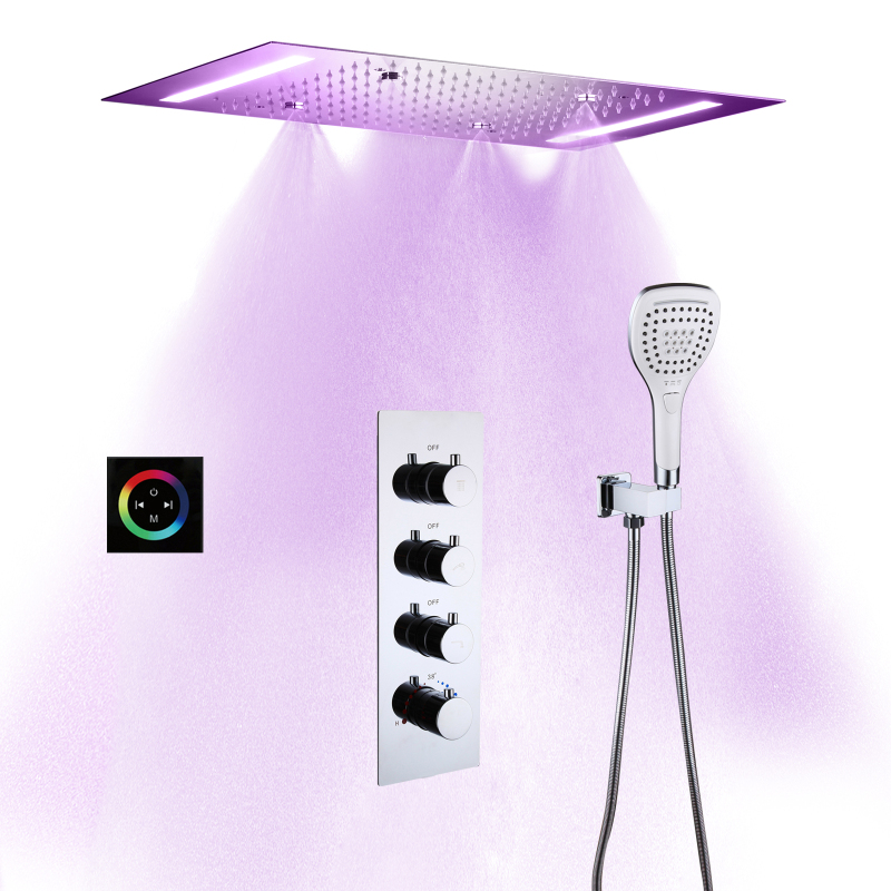 SUS304 50*36cm cabezal de ducha LED baño ducha termostática atomizador cromo pulido juego de grifo de ducha
