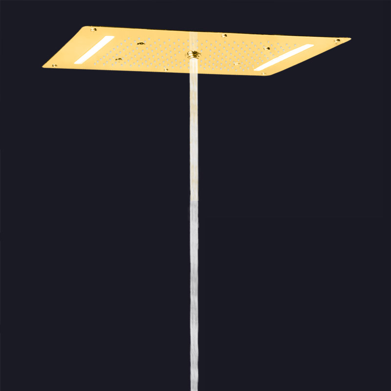 Cabezal de ducha pulido dorado 70X38 CM LED baño cascada lluvia atomizador burbuja masaje ducha