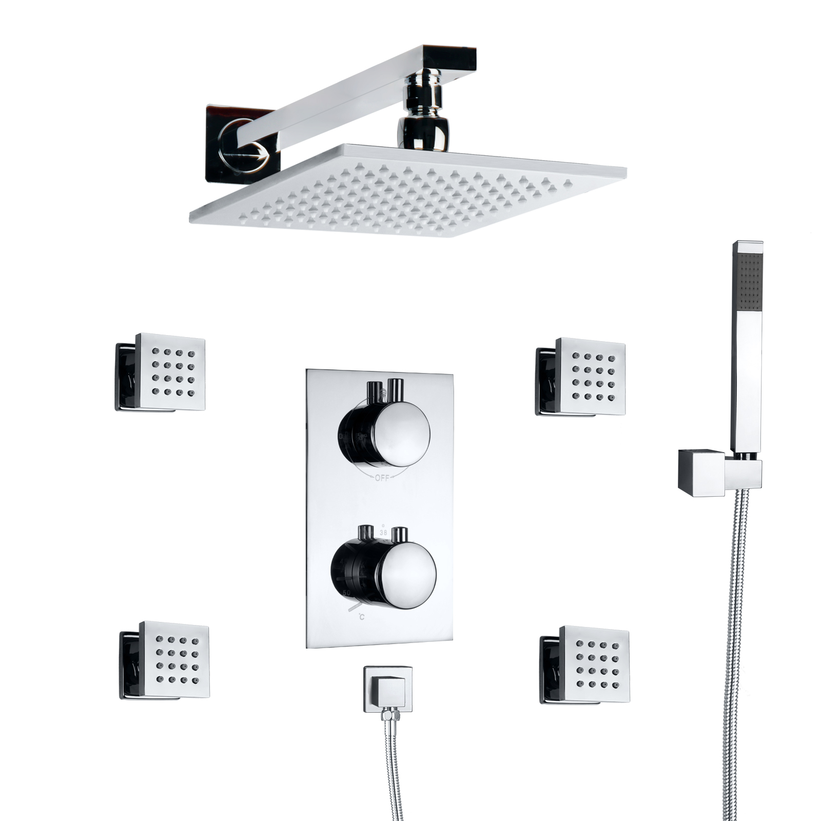 Sistema de ducha termostático para baño, Panel de ducha de mano, LED, cromado, contemporáneo, montado en la pared, Spa