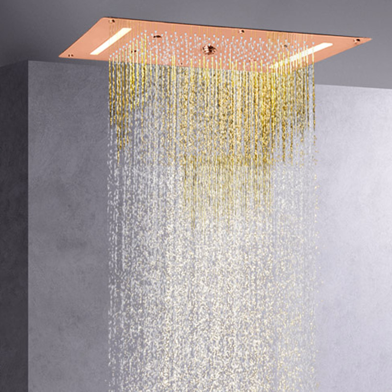 Cabezal de ducha de oro rosa 70X38 CM LED baño cascada lluvia atomizador burbuja masaje ducha
