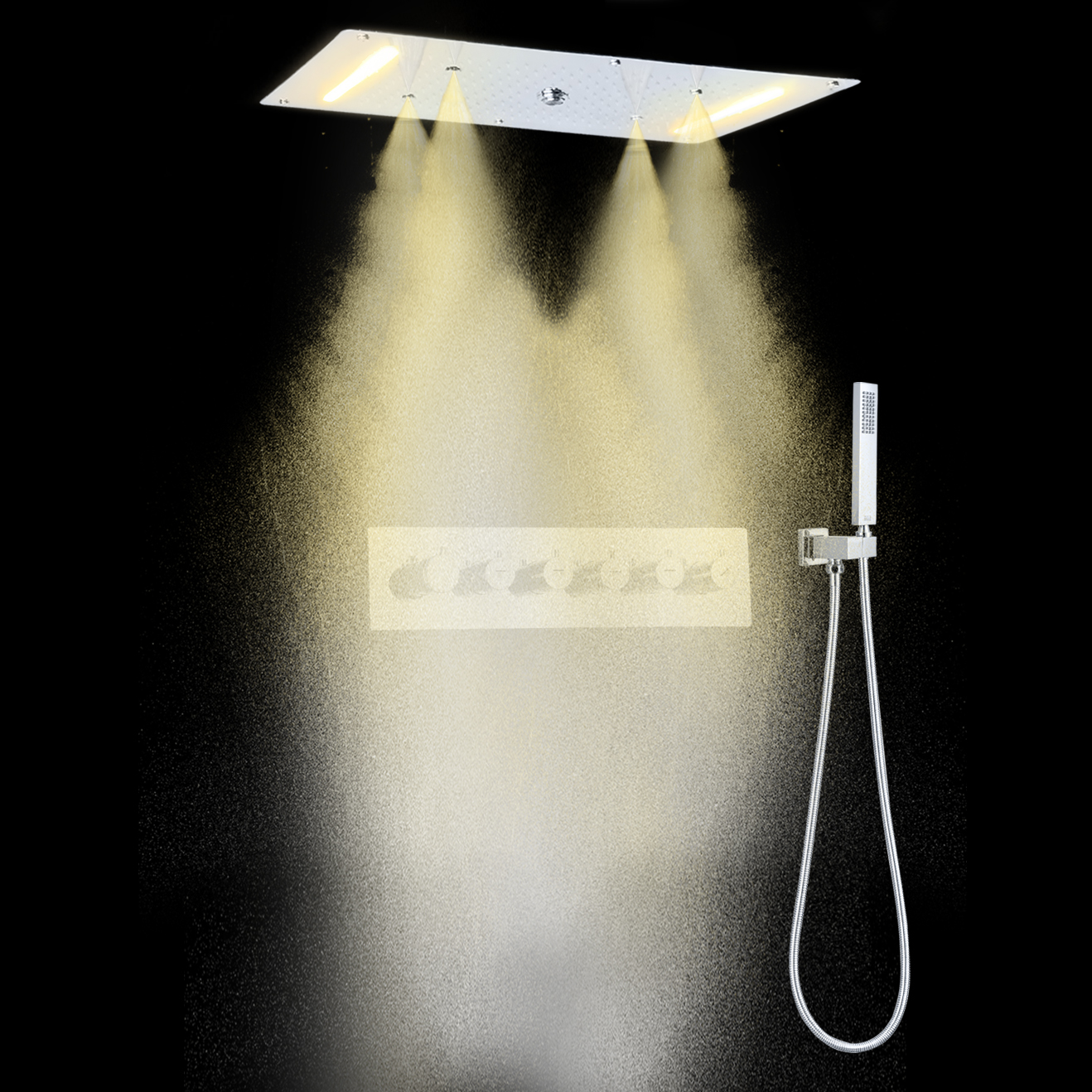 700X380MM SUS 304 montado en el techo SPA baño LED termostático rociador cascada lluvia cabezal de ducha conjunto