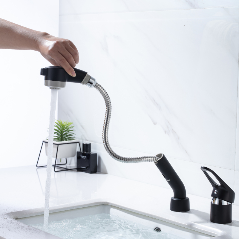 Mezclador de agua de una sola manija para baño, grifo de lavabo de moda negro mate